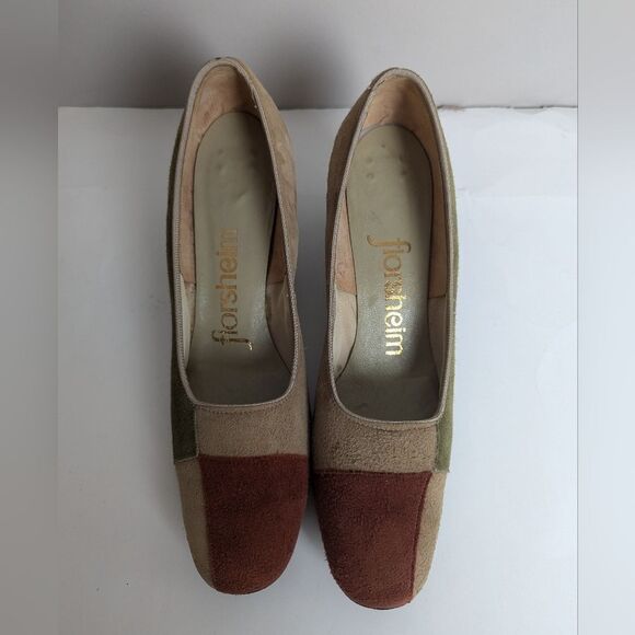 Florsheim Suede pumps patchwork vintage heels block heel round square toe sz 8.5 - Picture 3 of 10